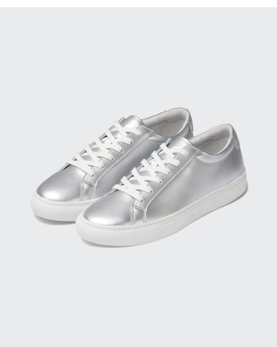 スニーカー New Court Sneakers in White & Silver Leather D.A.T.E. SNEAKERS COURT 2.0 Woman Shiny Silver | Mascheroni