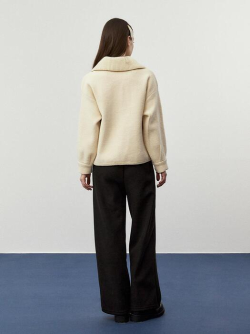 Knitted Collar Cropped Jacket (IVORY)