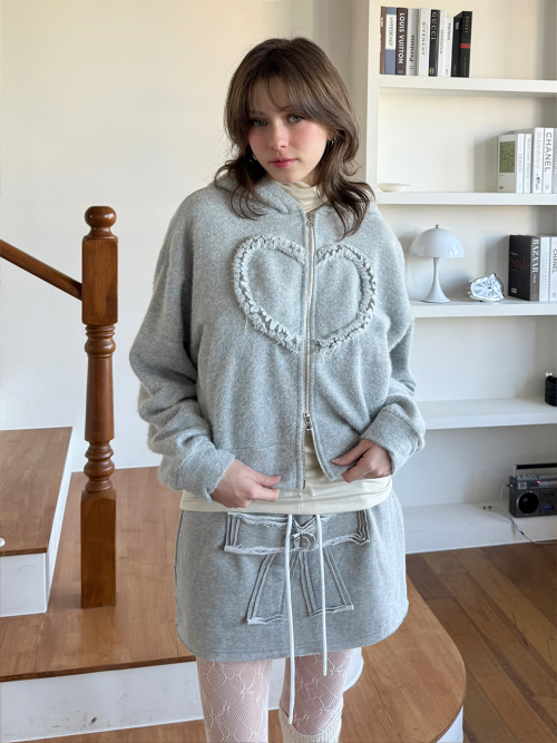 Ангоровый худи на молнии с сердечком (Gray)