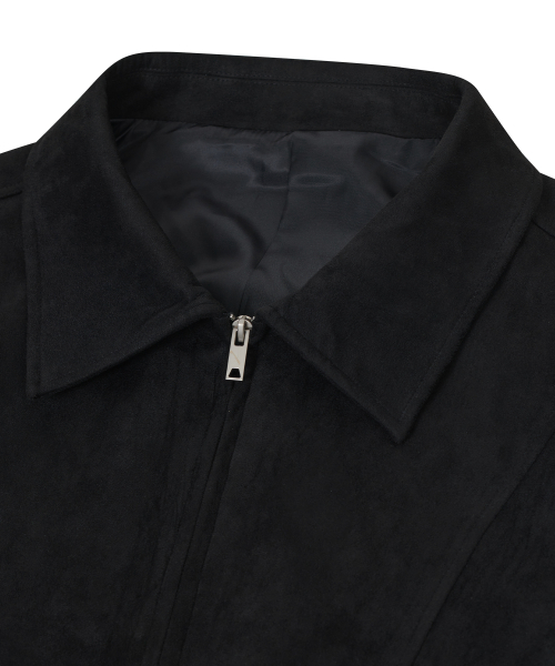 87-STAN061 Layer Line Suede Blouson Jacket Black