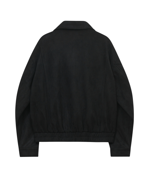 87-STAN061 Layer Line Suede Blouson Jacket Black