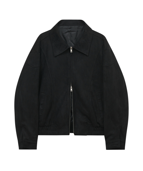 87-STAN061 Layer Line Suede Blouson Jacket Black