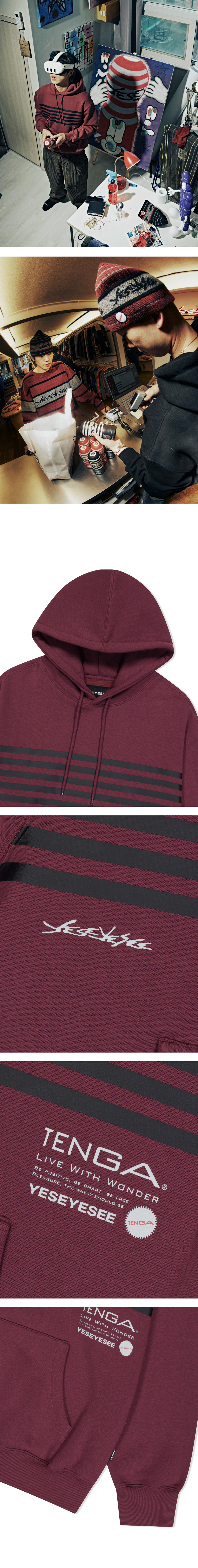 【YESEYESEE×Tenga】Y.E.S Stripe Hoodie MUSINSA | YESEYESEE Tenga x Y.E.S Stripe Hoodie Burgundy