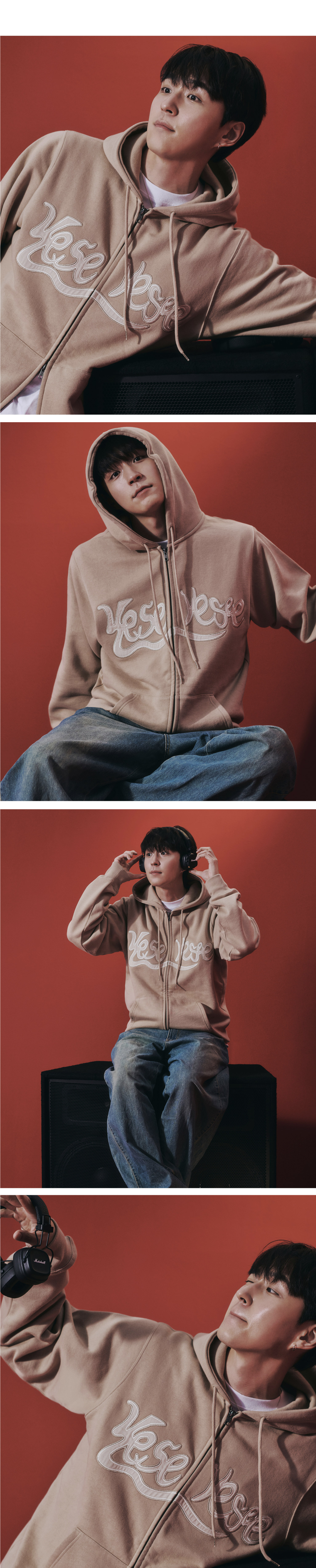WID x Y.E.S Snail Logo Zip-up Hoodie Beige 상세 이미지 2