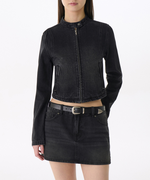 WOMENS DENIM RACER JACKET [WASHED BLACK]
