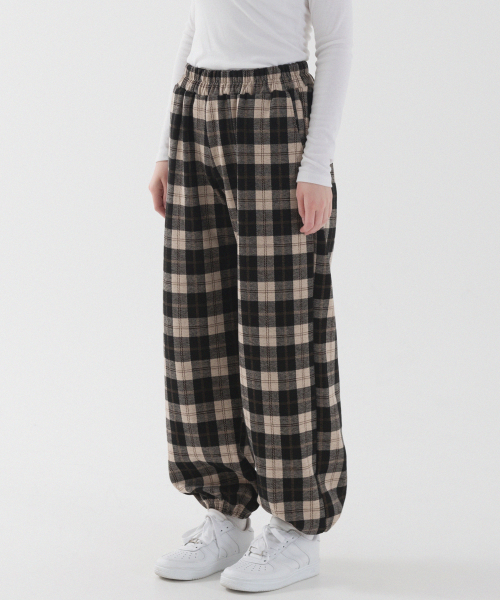 Широкие джоггеры в клетку тартан (Black)