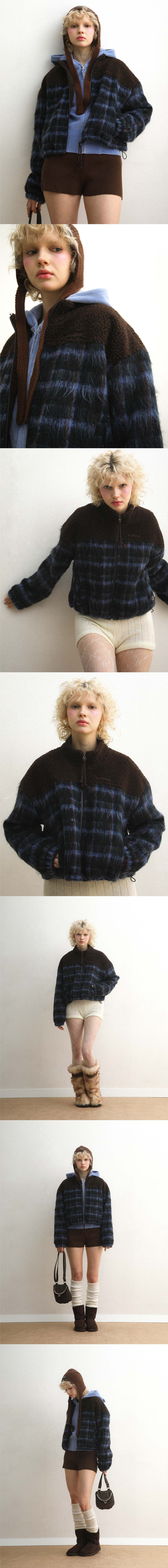 BAD BLUE ♥ Fleece & Wool Check Crop Jacket/ 追跡付 MUSINSA | BADBLUE Fleece Wool Check Crop Jacket Navy