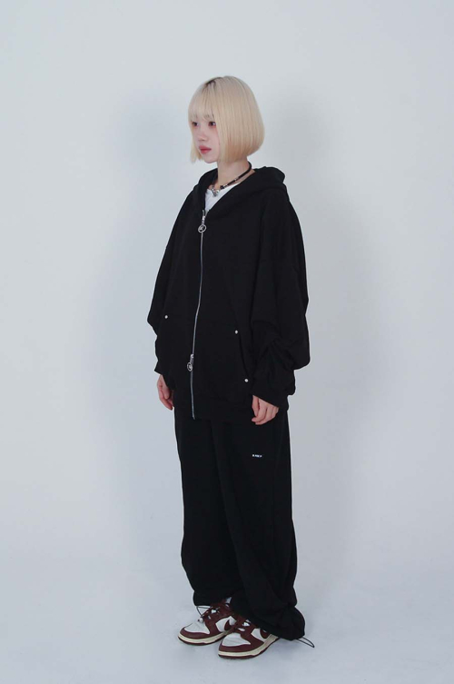 2way logo twist stud hood zipup_black