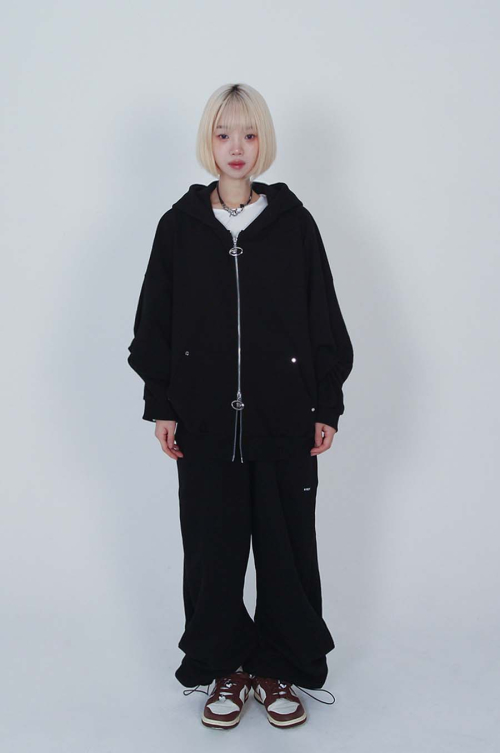2way logo twist stud hood zipup_black