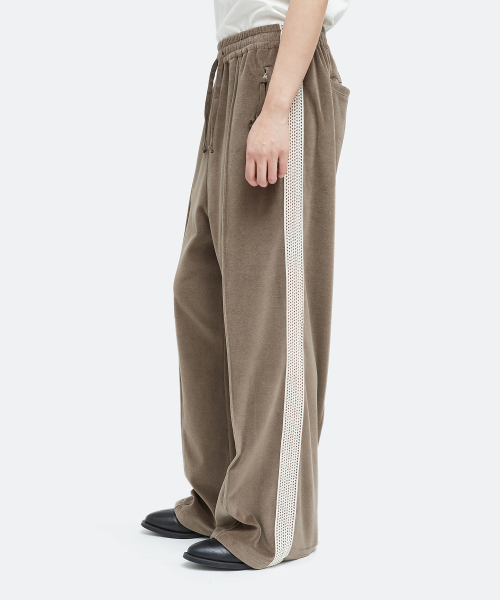 Lace Velour Track Pants_Khaki Beige