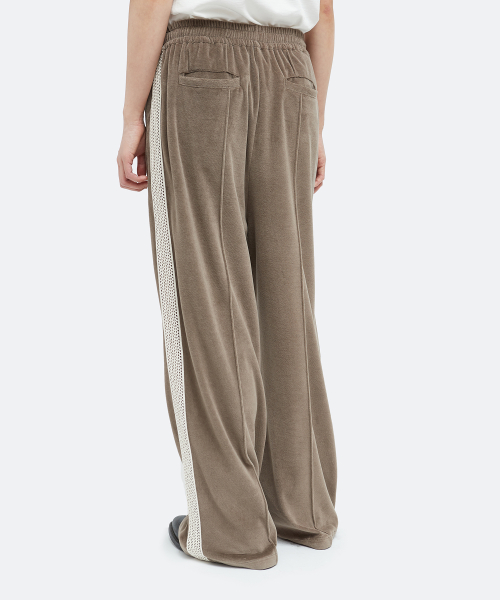 Lace Velour Track Pants_Khaki Beige