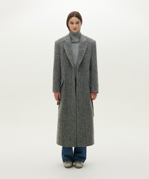 Tweed open-type minimal wool coat
