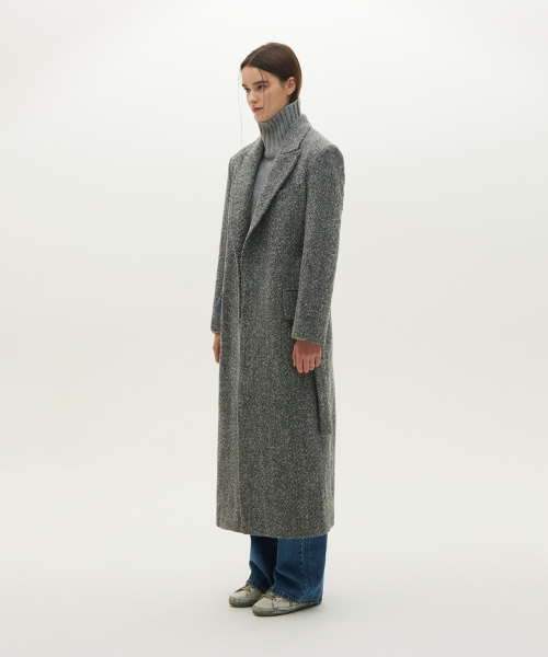 Tweed open-type minimal wool coat