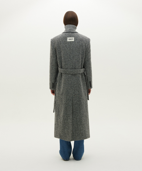 Tweed open-type minimal wool coat
