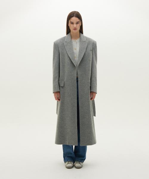 Open-type minimal wool coat