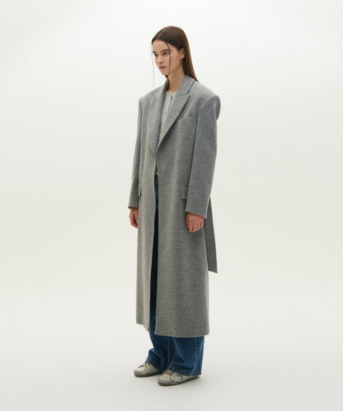 Open-type minimal wool coat