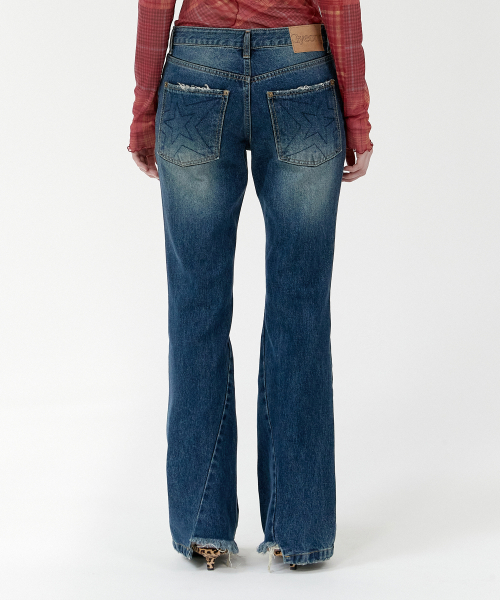 Damage Buts Cut Denim Jeans_Deep Blue