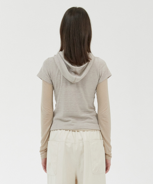 Slim Short Sleeve Hoodie_Sand Beige