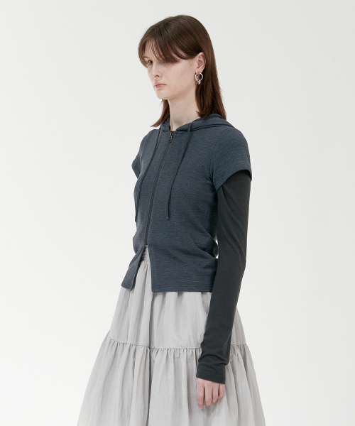 Slim Short Sleeve Hoodie_Charcoal