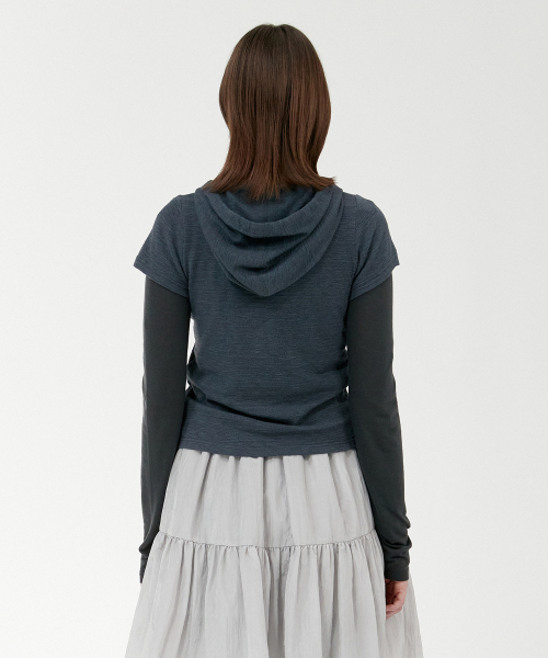 Slim Short Sleeve Hoodie_Charcoal