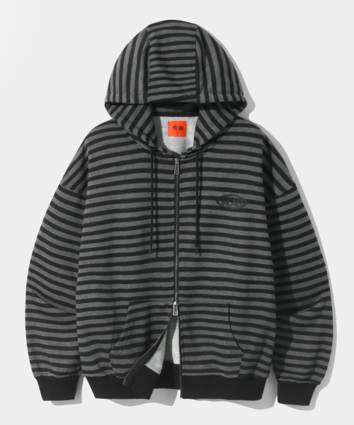 VLAD STRIPE LOGO HOODED ZIP-UP_BLACK&GRAY