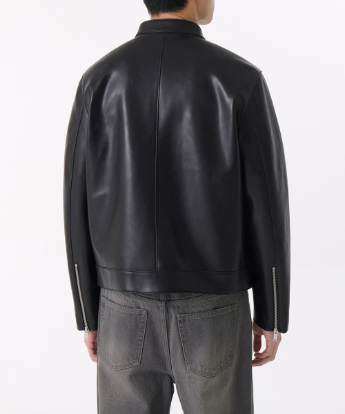 SYNTHETIC LEATHER CAFÉ RACER JACKET [BLACK]