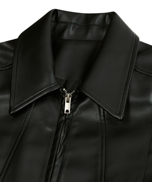 87-STAN149 heavy placket кожаный куртка черный