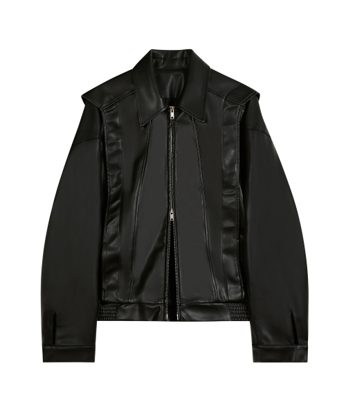 87-STAN149 heavy placket кожаный куртка черный