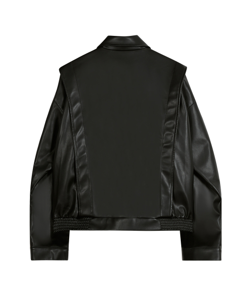 87-STAN149 heavy placket кожаный куртка черный