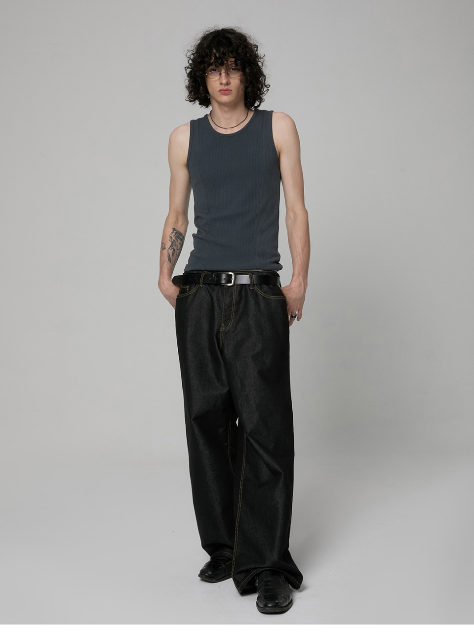 【Anyone more】24SS★ [A/M] Khama Black Denim Wide Pants Ozmmyan Women High Waisted Wide Leg Jeans Boyfriend Baggy