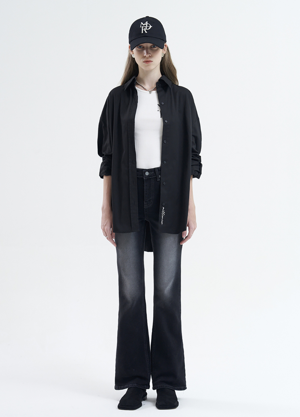 MUSINSA | MILLIONCOR [7163] Cat brush bootcut denim (black)