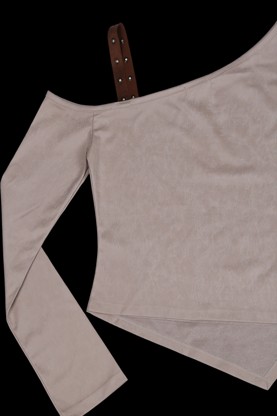 MUSINSA | DARLING, YOU'RE BAD ONE SHOULDER SUEDE TOP #BEIGE
