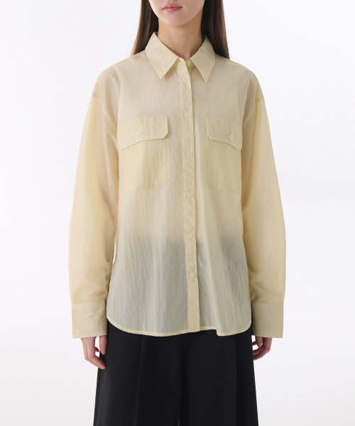 WOMENS RELAXED двойной POCKET SHEER CRINKLE рубашка [BUTTER]