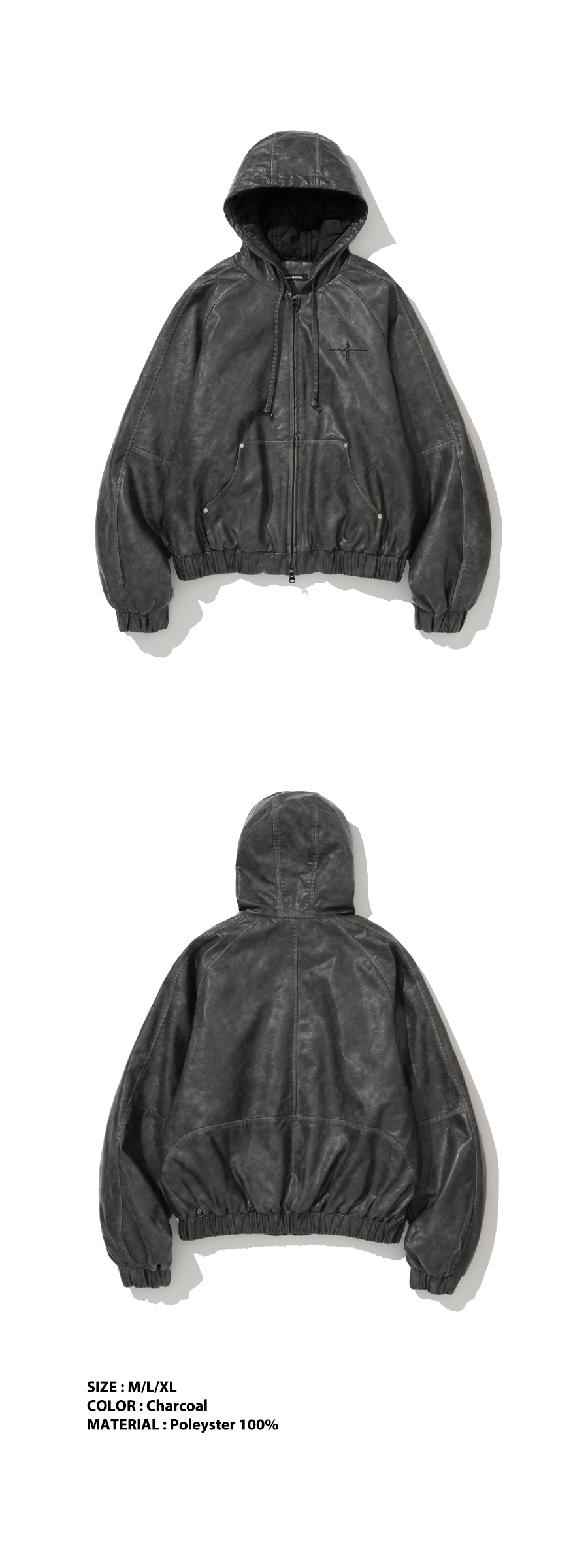 ★NOT4NERD★Crop Leather Vintage Hooded Jacket/3色 MUSINSA | NOT4NERD Crop Leather Vintage Hooded Jacket - Black