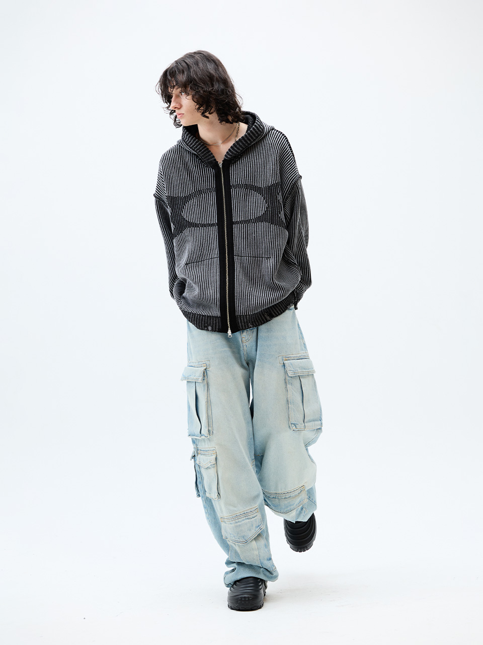 크리틱(CRITIC) WORMHOLE KNIT HOOD ZIP UP CHARCOAL - 사이즈