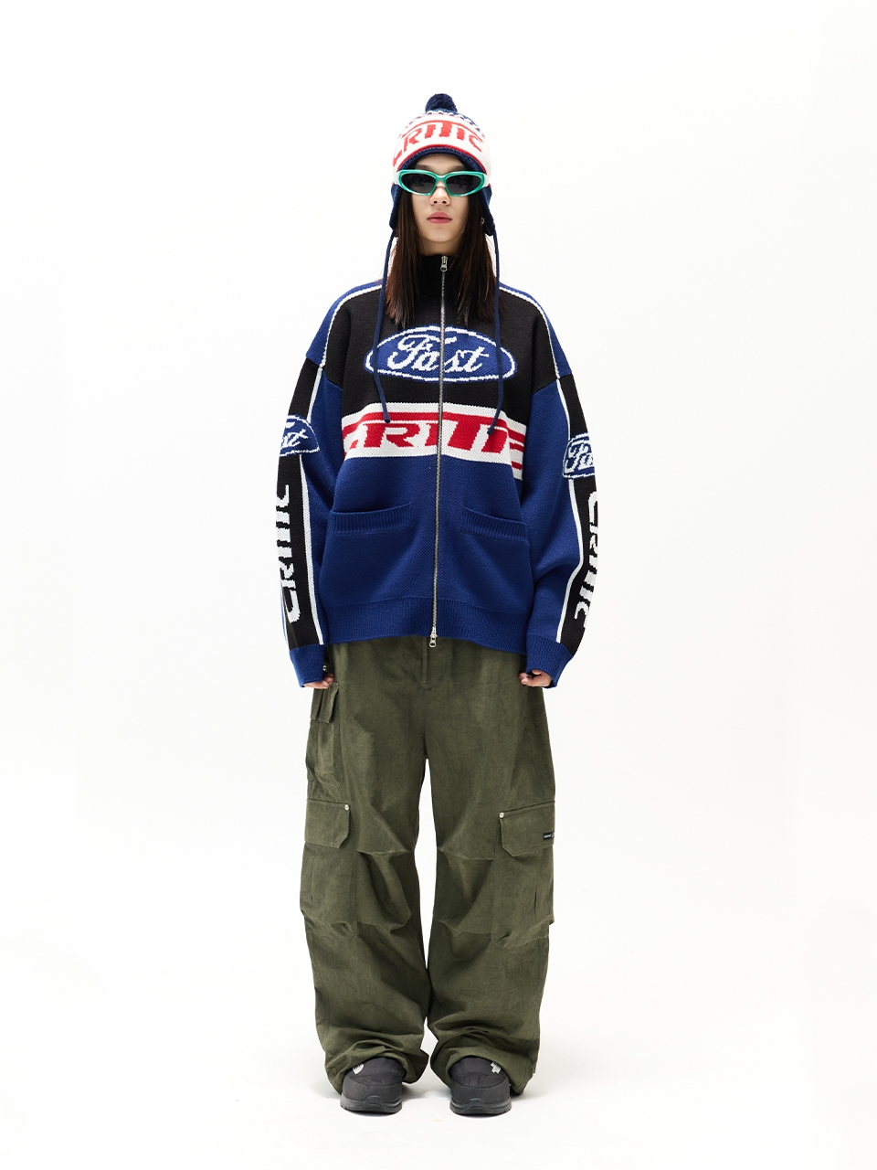 MUSINSA | CRITIC RACING ZIP-UP KNIT NAVY