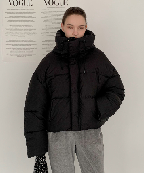 Высокий Neck Hood Короткий Puffer Куртка (3colors)