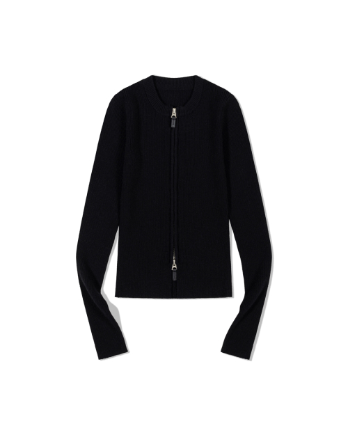 Dual Zip Ribbed трикотаж Top (BLACK)