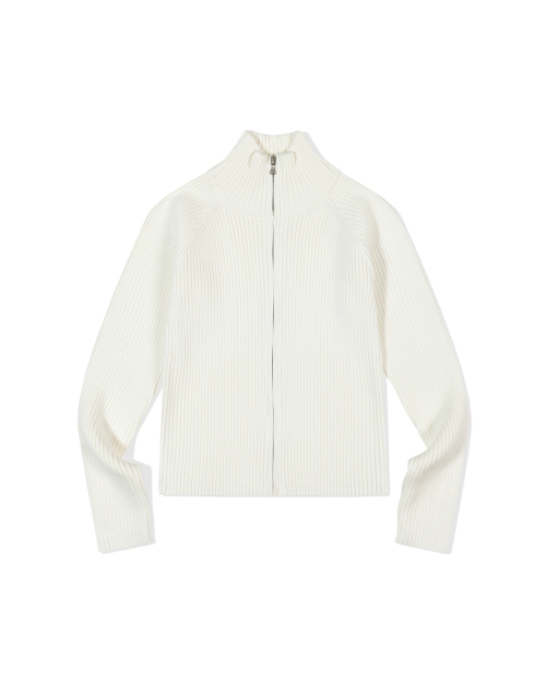 Ribbed Mock Neck Zip-Up (IVORY)