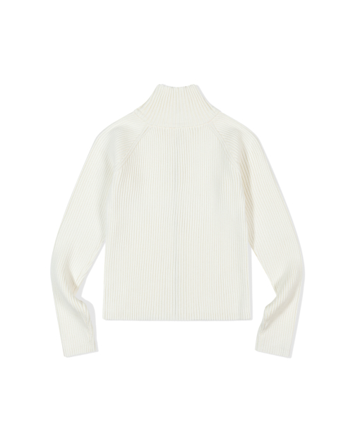 Ribbed Mock Neck Zip-Up (IVORY)