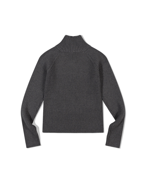 Ribbed Mock Neck Zip-Up (CHARCOAL)