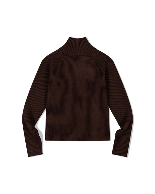 Ribbed Mock Neck Zip-Up (BROWN)