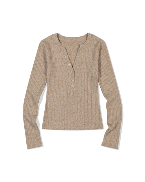 Henley Rib Трикотаж Top (BEIGE)