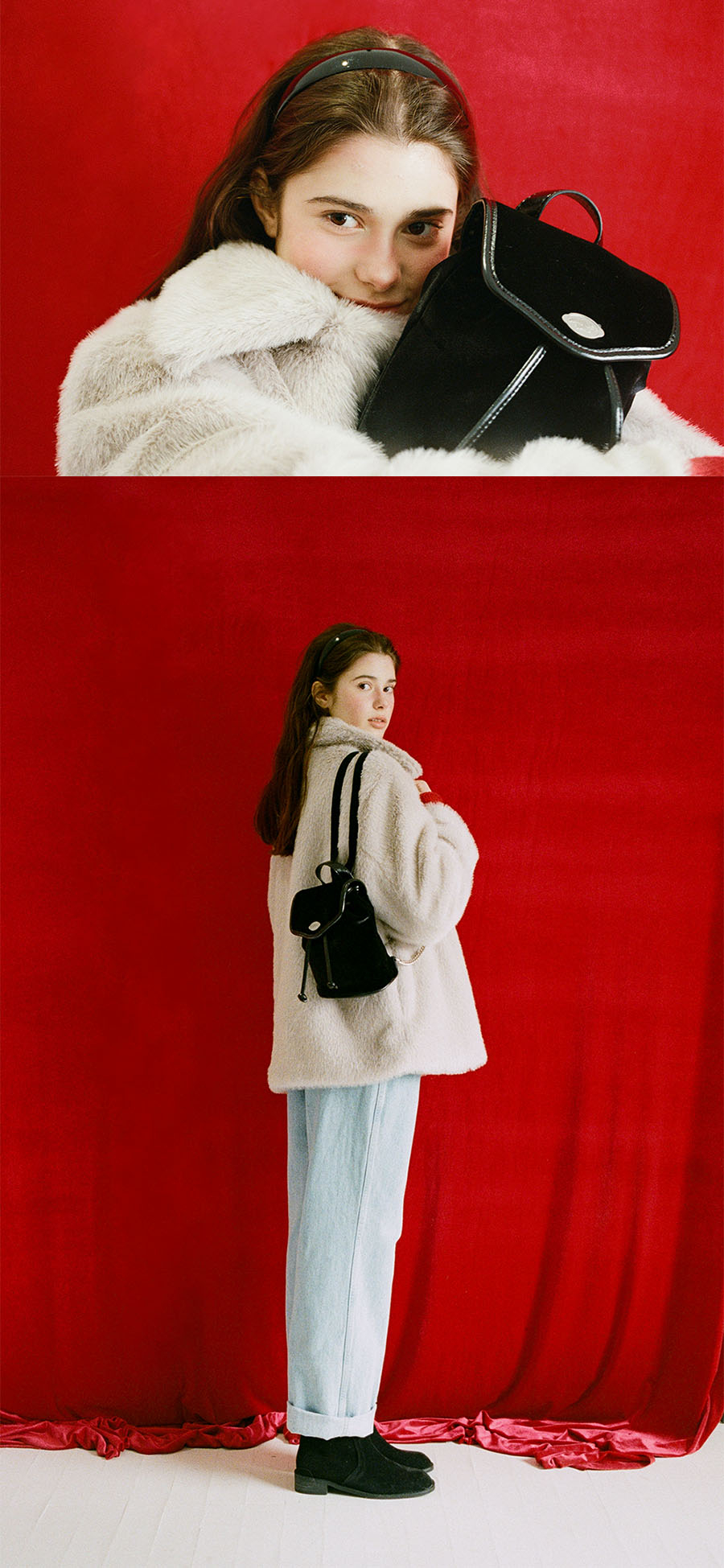 ★SOMEWHERE BUTTER.★ Velvet Mini Fle Backpack Velvet Black Somewhere Butter Velvet Mini Flare Backpack on Bunjang