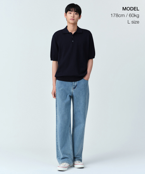WASHABLE SUPIMA COTTON KNITTED POLO рубашка [NAVY]