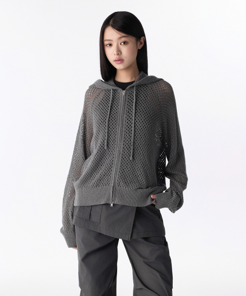 Женский сетчатый трикотажный худи на молнии (Medium Gray)
