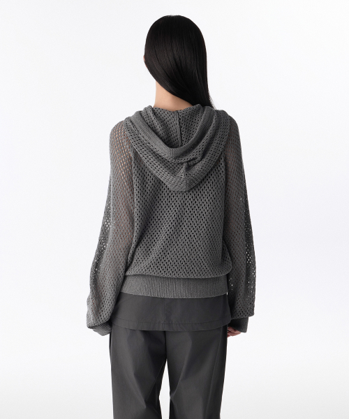 Женский сетчатый трикотажный худи на молнии (Medium Gray)