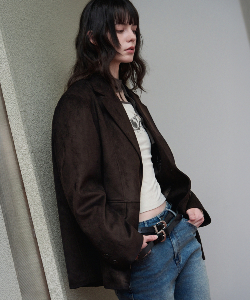 Divide однобортный замша блейзер [DARK BROWN]