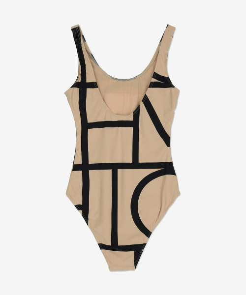 Слитный купальник с монограммой - Beige / 213842795910
