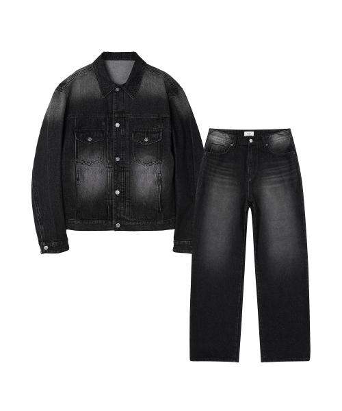 [SET] Джинсовый костюм с вареным эффектом Pilch — Black